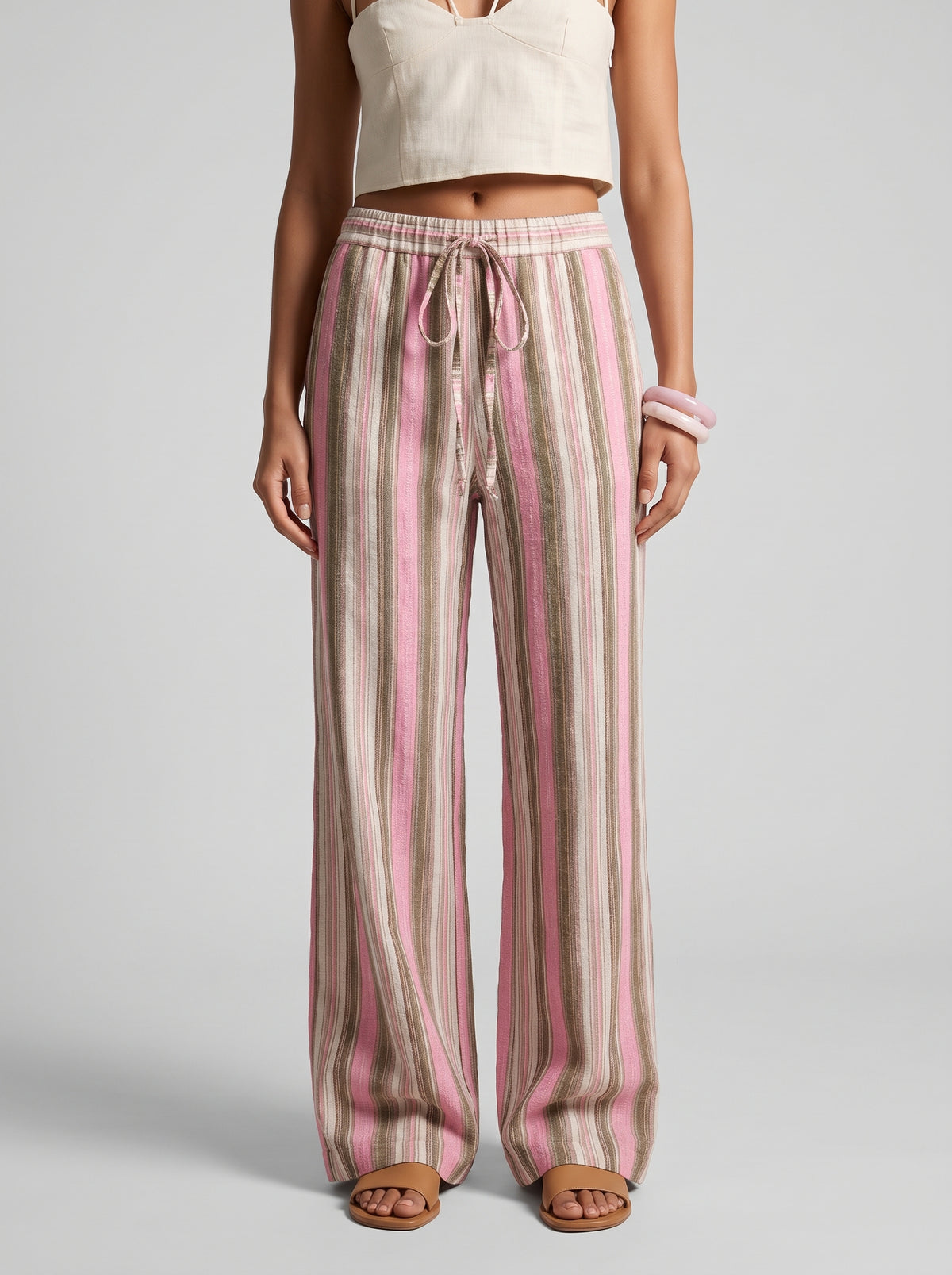 Pantalon évasé Emily à rayures - Rose