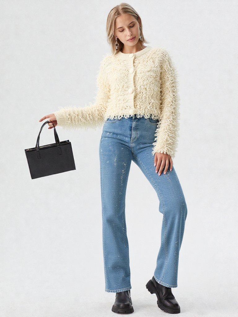 MARGUERITE — Gilet en Maille à Franges