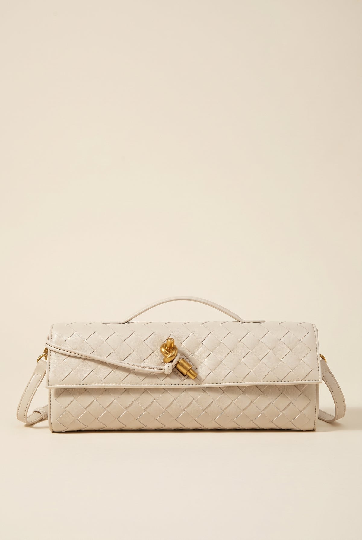 Bianca Woven Faux Leather Handbag — Cream