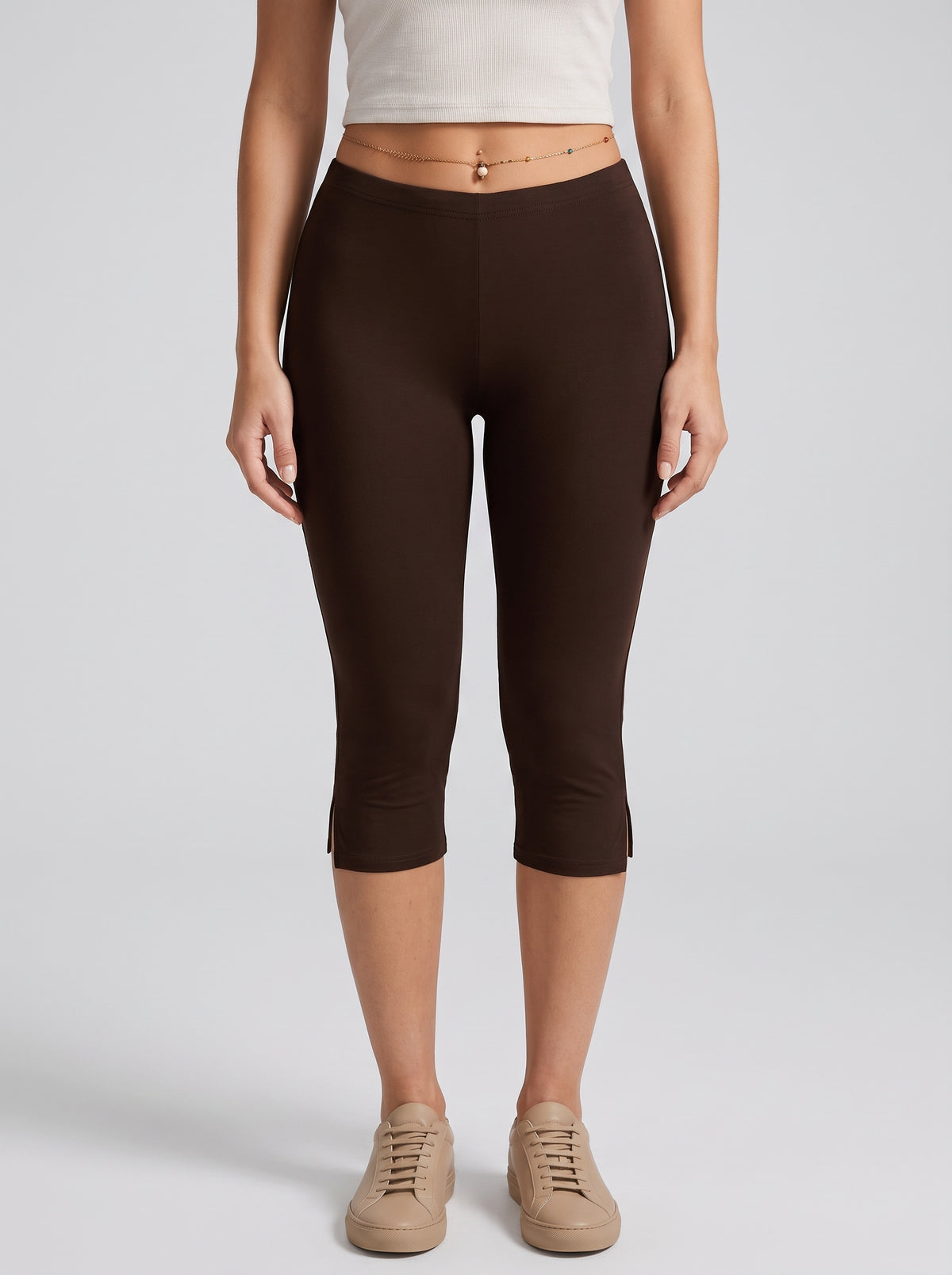 Halia Split-Hem Capri Pants — Coffee