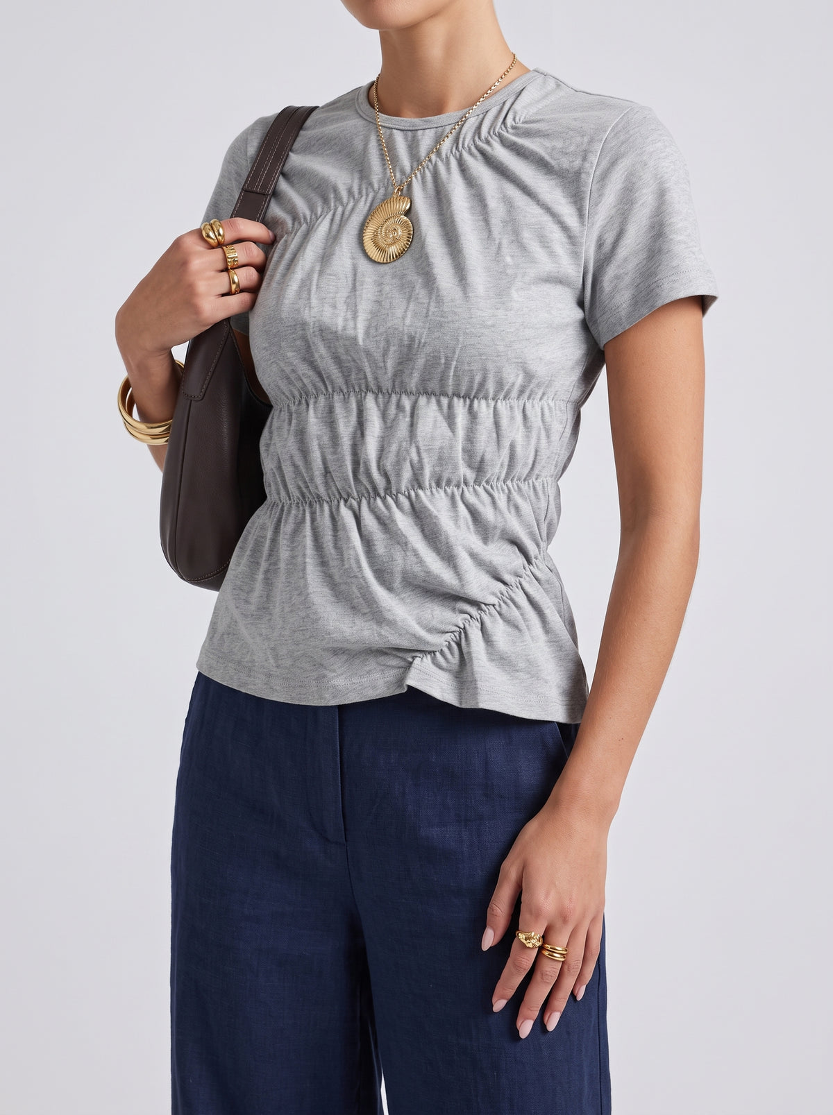 Paloma Ruched Short Sleeve Top — Gray
