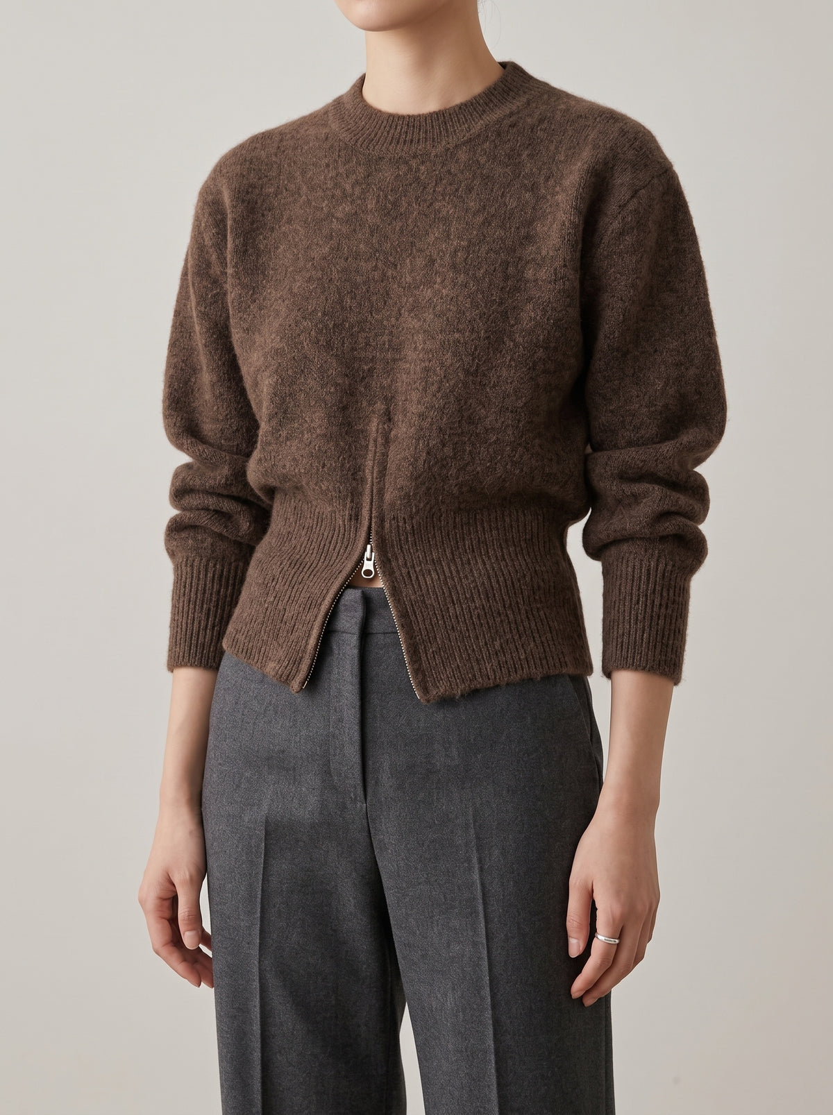 Adahlia Slim-Waist Zip Jumper - Brown