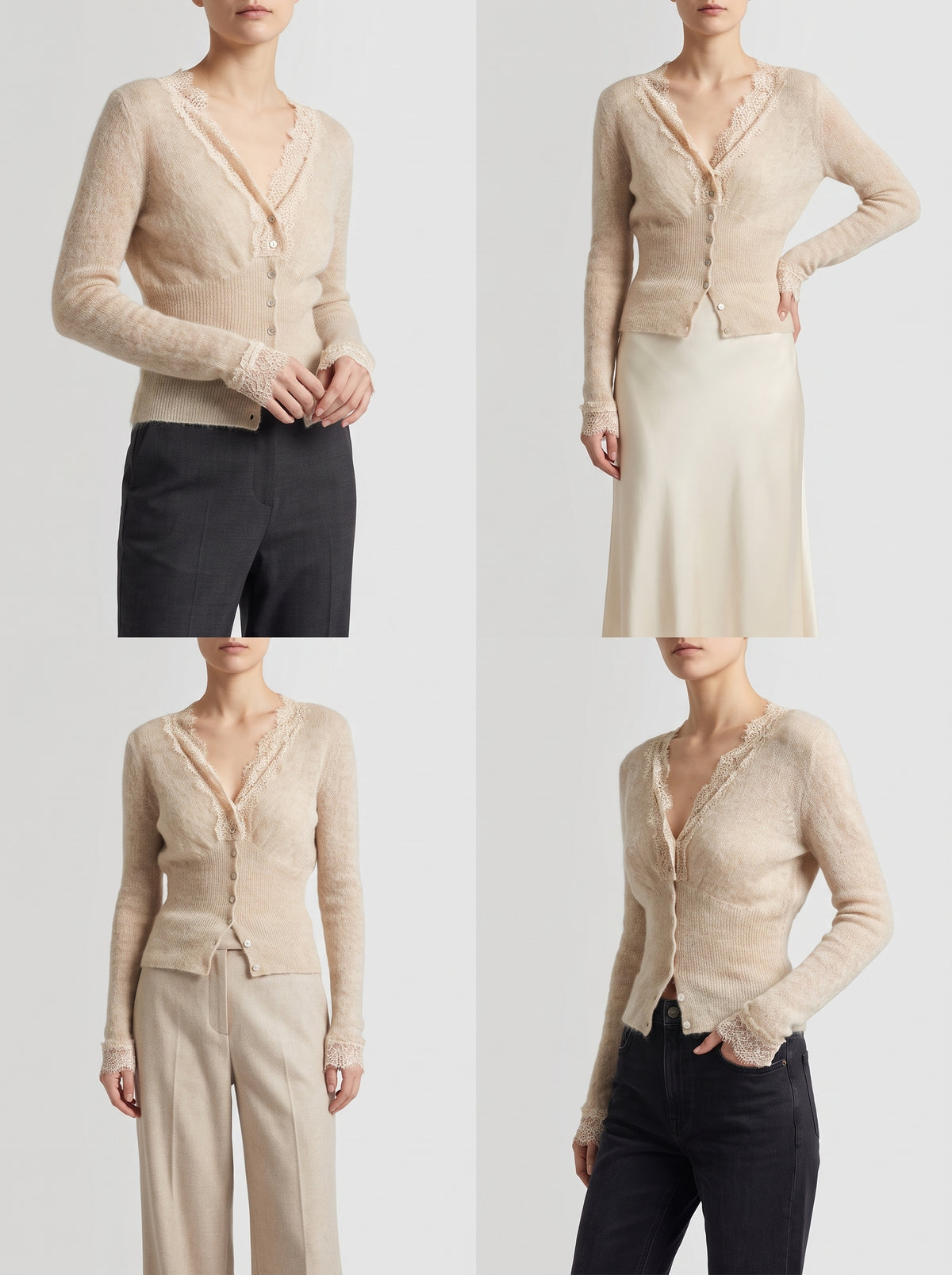 Aurelie Knitted Lace Cardigan - Beige