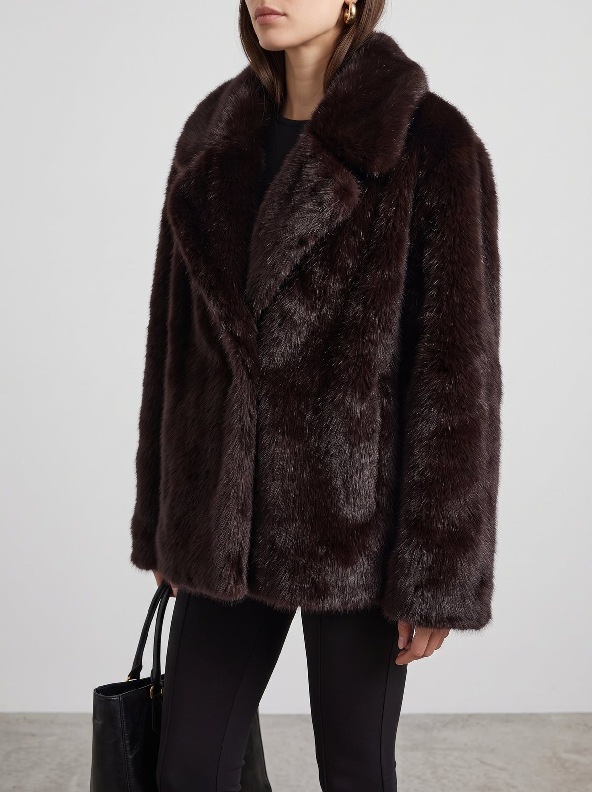 Carissa Lace-Up Faux Fur Coat — Black