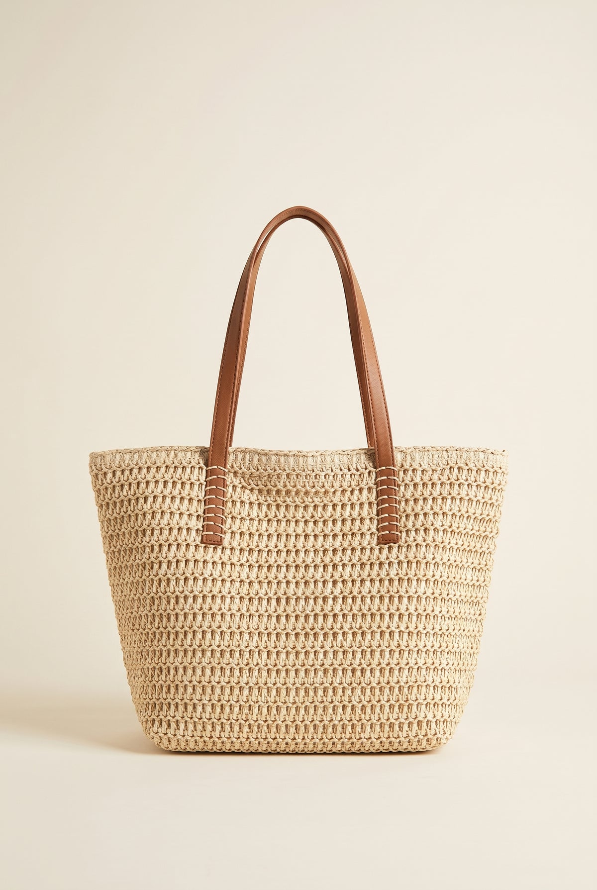 Céleste Woven Straw Beach Bag — Beige