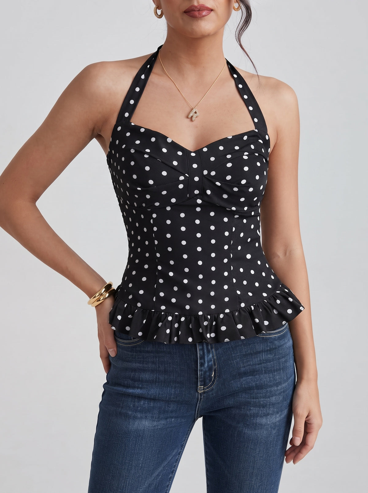 Caryl Polka Dot Halter Crop Top