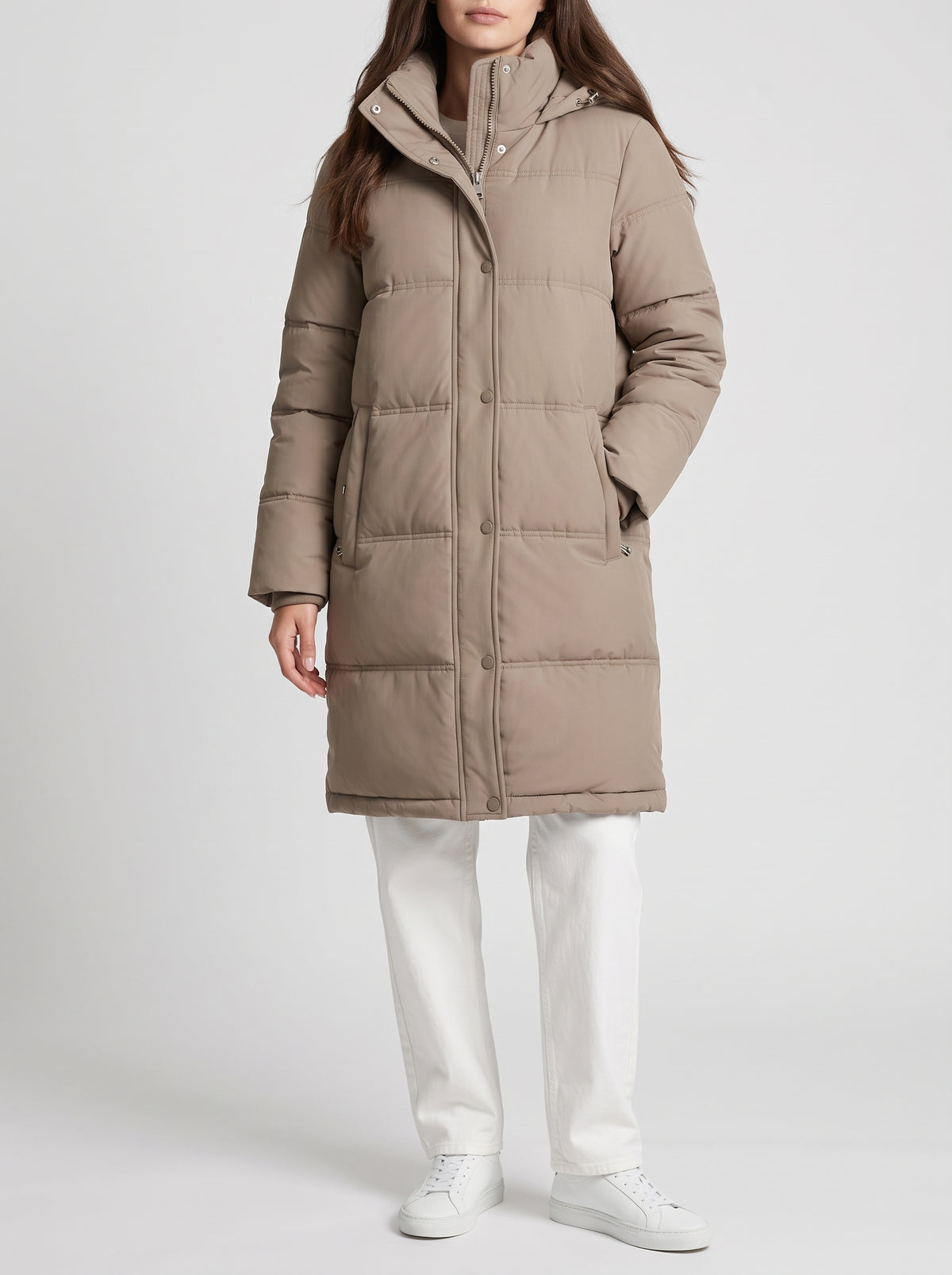 Parka Carlyn à capuche effet cuir - Beige