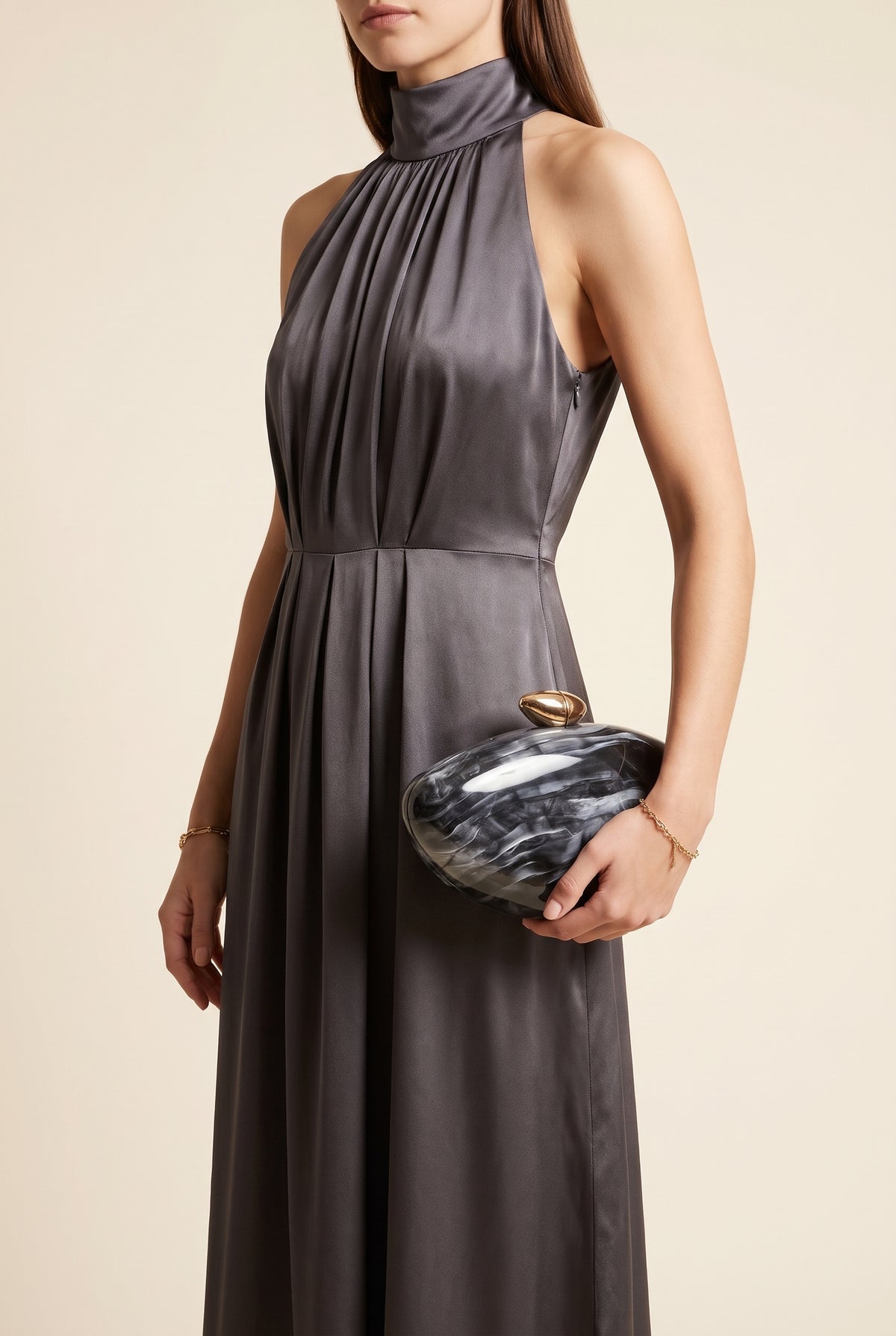 Bianca Acrylic Shell Evening Clutch — On-Model View