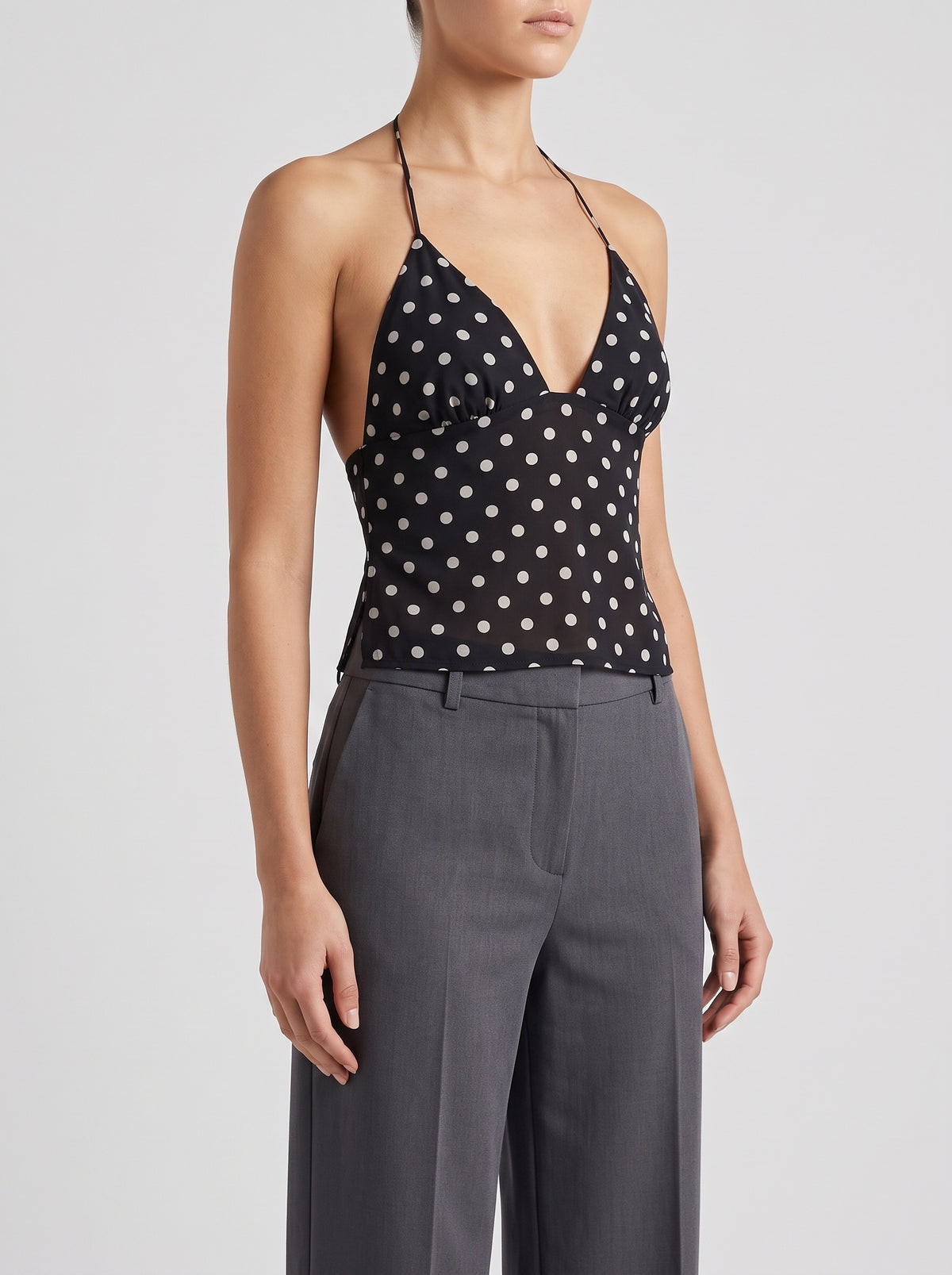 Ruffa — Polka Dot Open Back Cami Top - Black