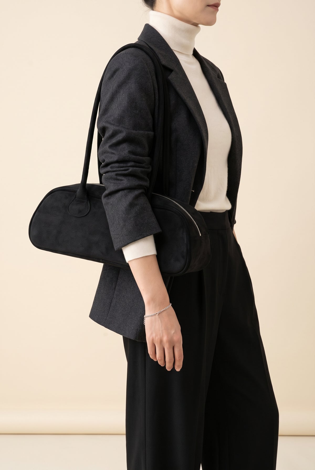 Aveline Faux Suede Shoulder Bag — On-Model View