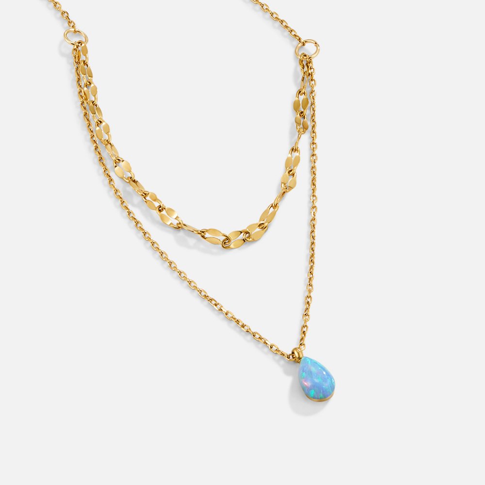 Collier Goutte Opale Bleue Multi-Rangs