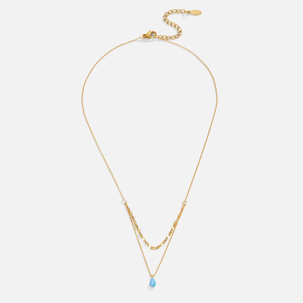 Collier Goutte Opale Bleue Multi-Rangs