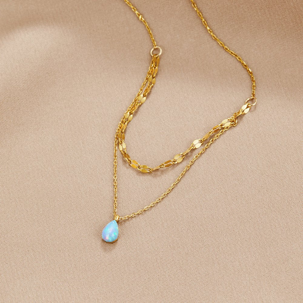Collier Goutte Opale Bleue Multi-Rangs