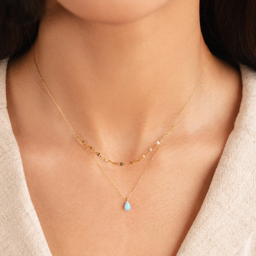 Collier Goutte Opale Bleue Multi-Rangs