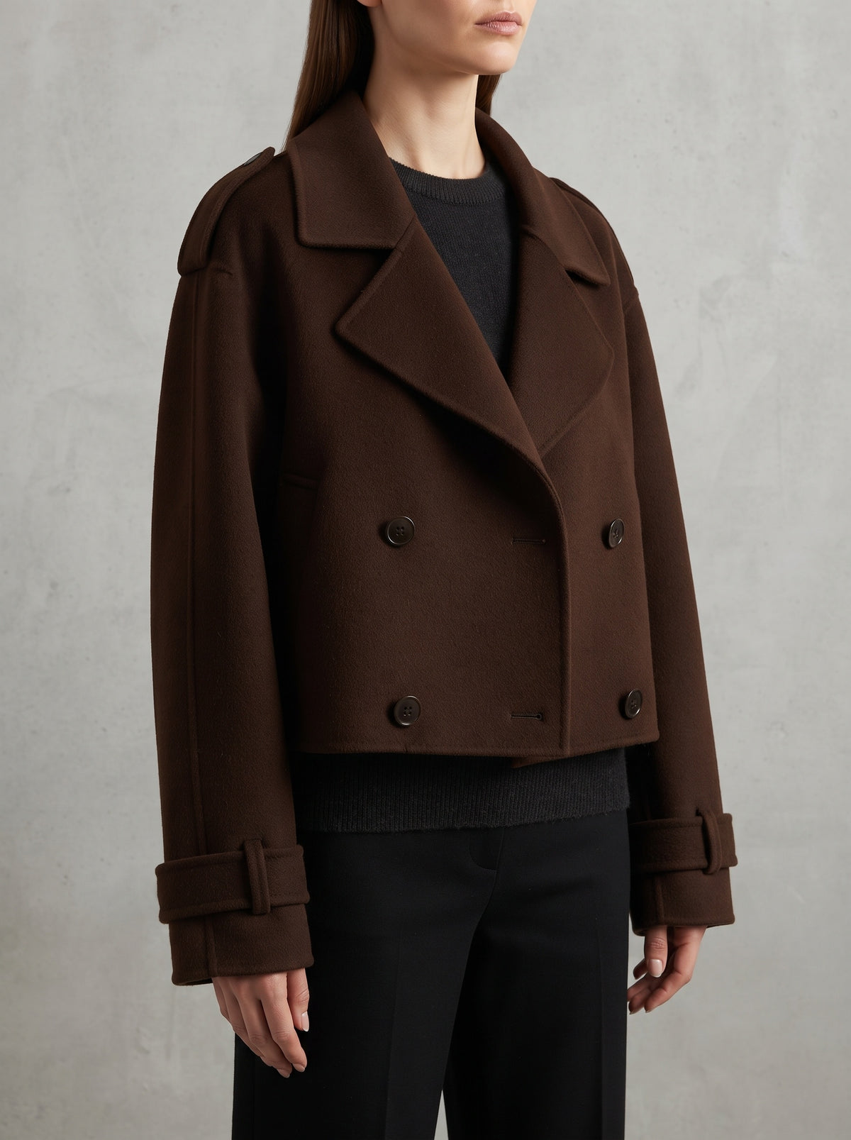 Daphne Short Tweed-Blend Coat — Brown
