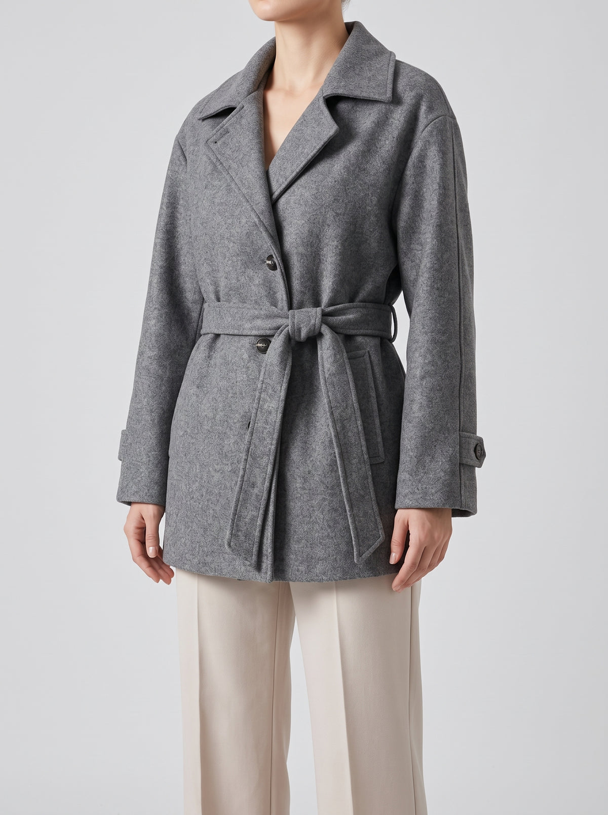 Felly Belted Wool-Look Coat — Gray