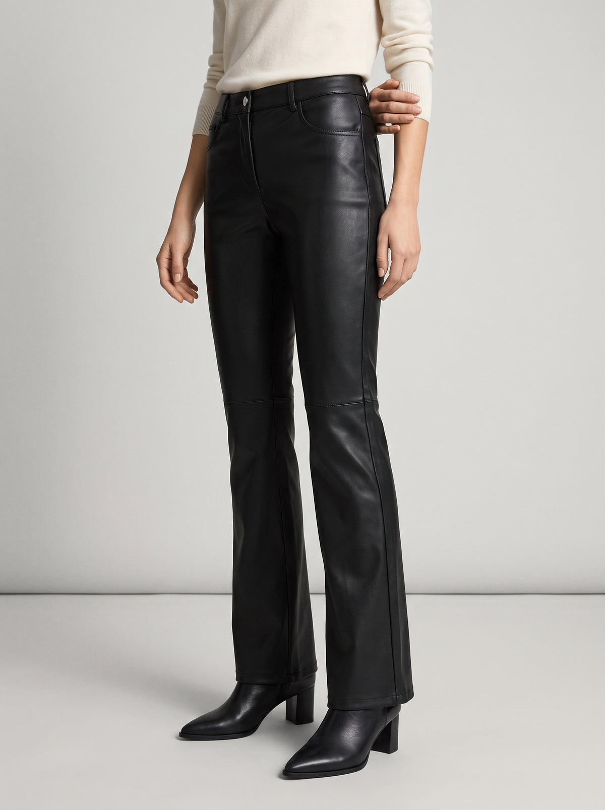 Michelle Faux Leather Flared Pants — Brown