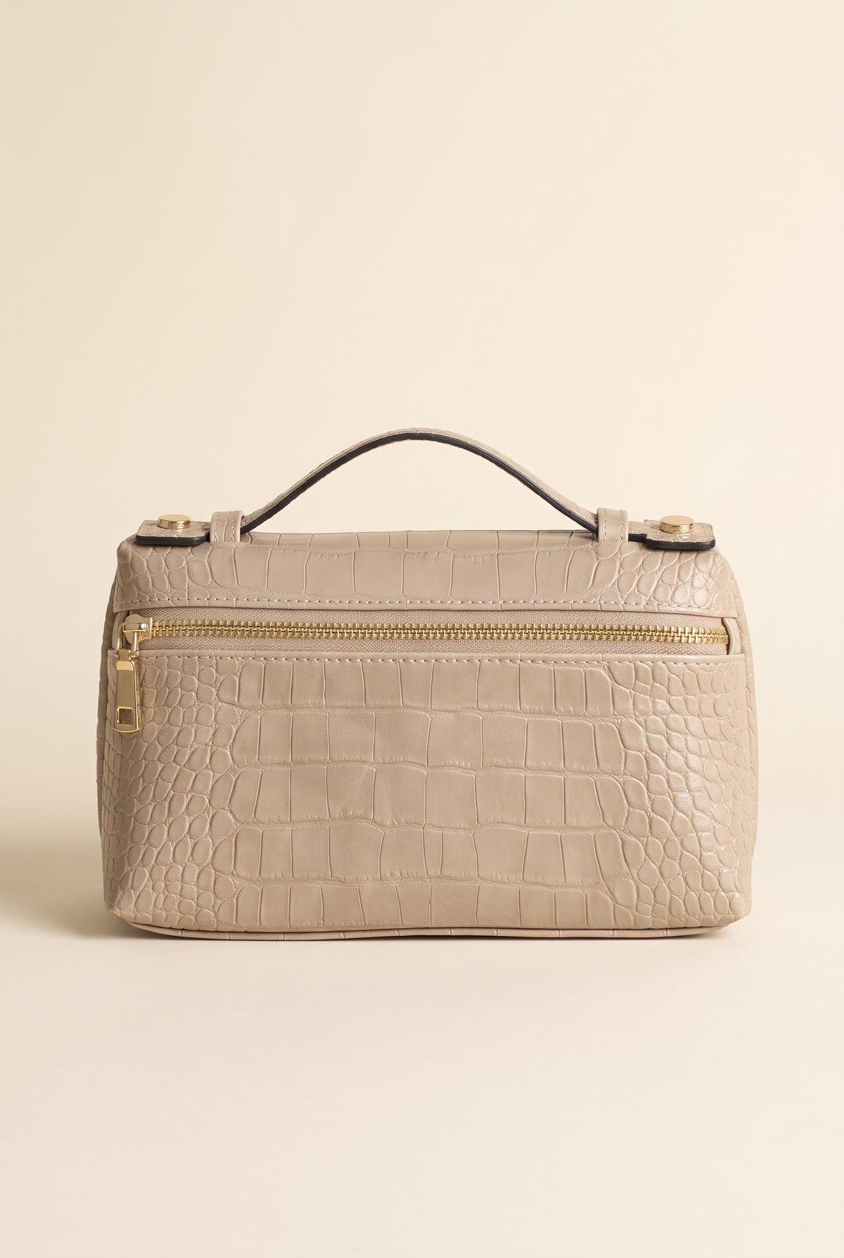 Minerva Croc-Embossed Clutch — Beige