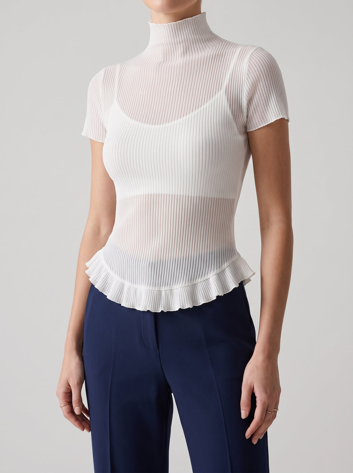 Sarah Ribbed High-Neck T-Shirt