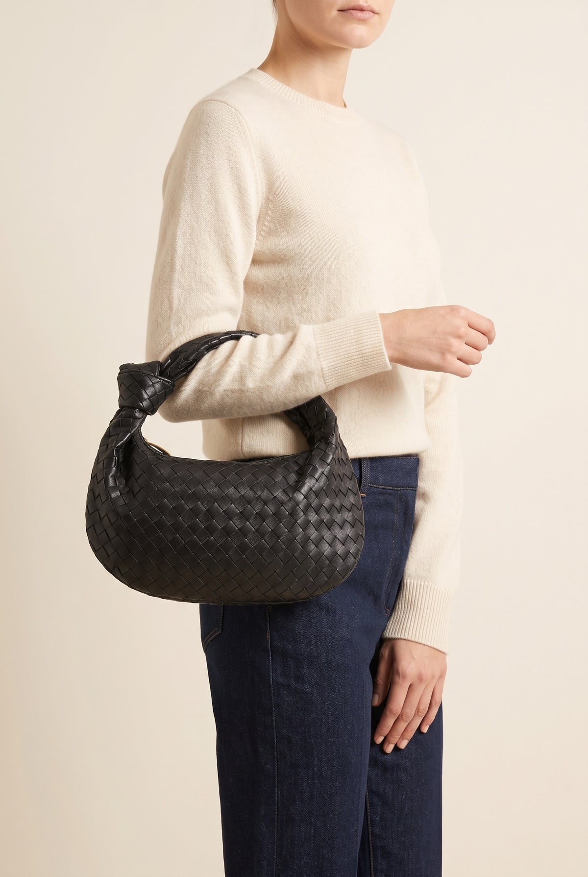 Medium Woven Bag with Leather Details — On-Model View