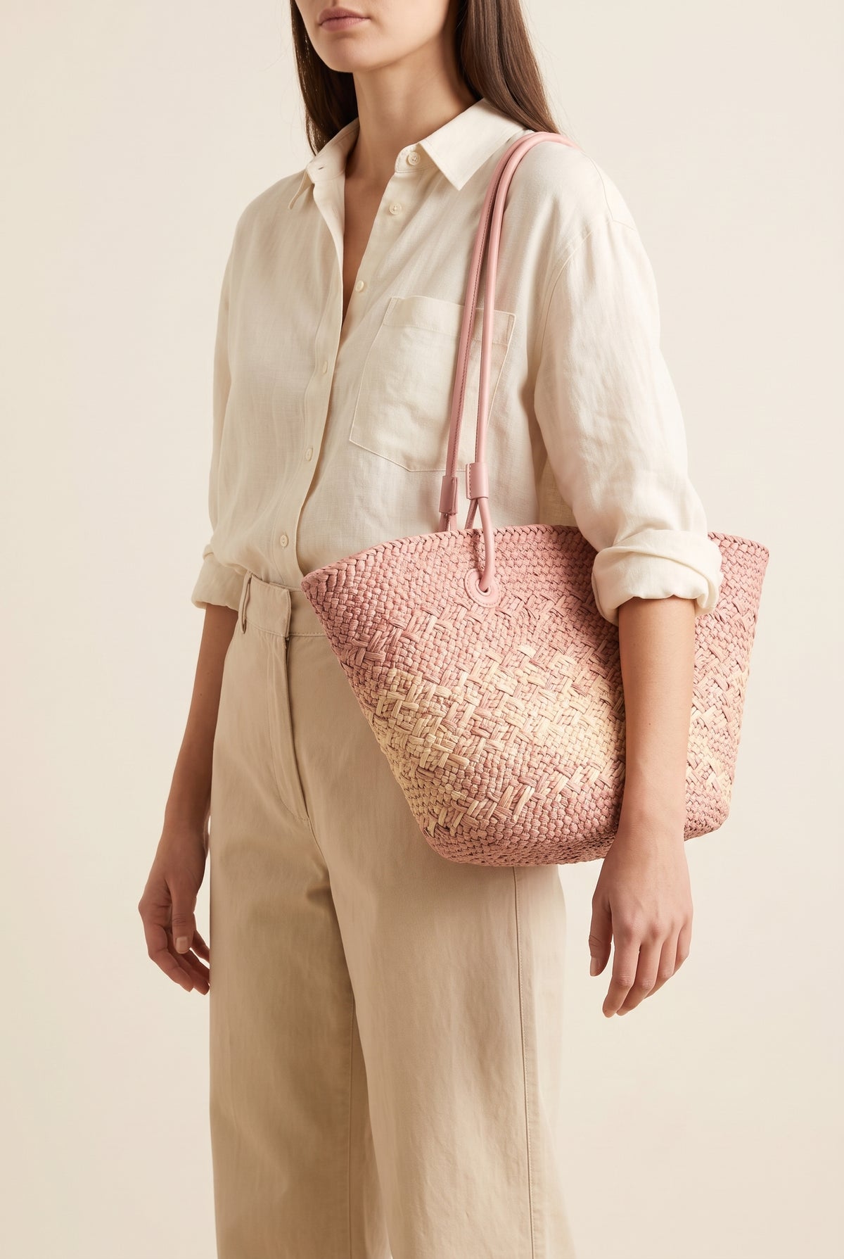 Camille Woven Raffia Tote — On-Model View