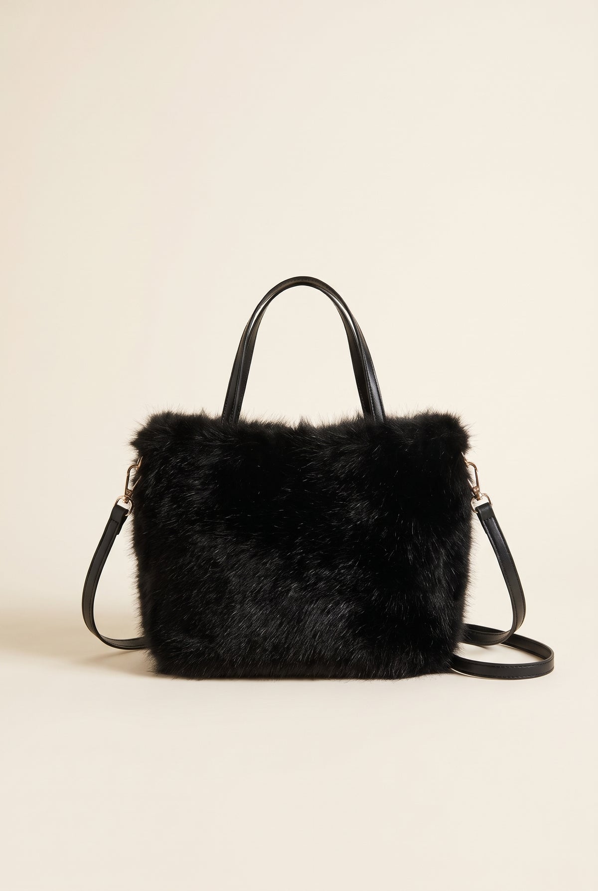 Maricar Faux Fur Crossbody Bag — Black