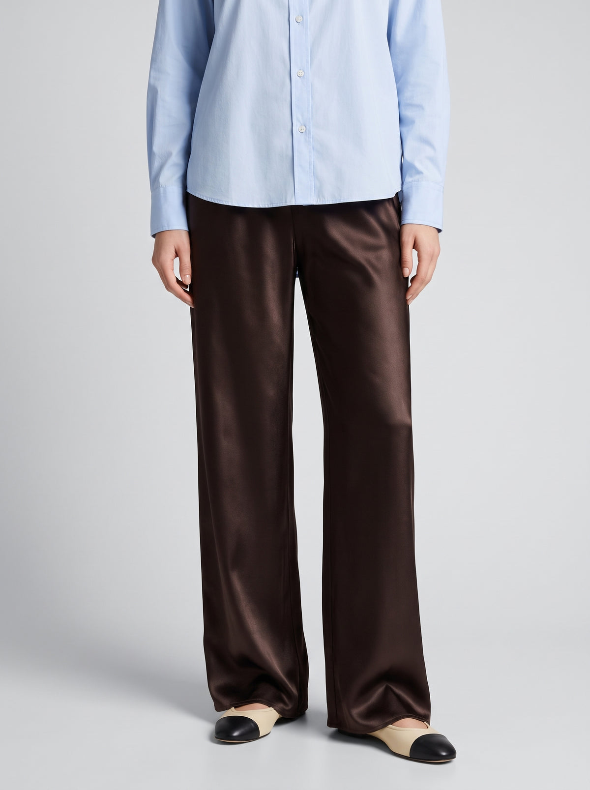 Pantalon évasé Cameron en satin - Marron