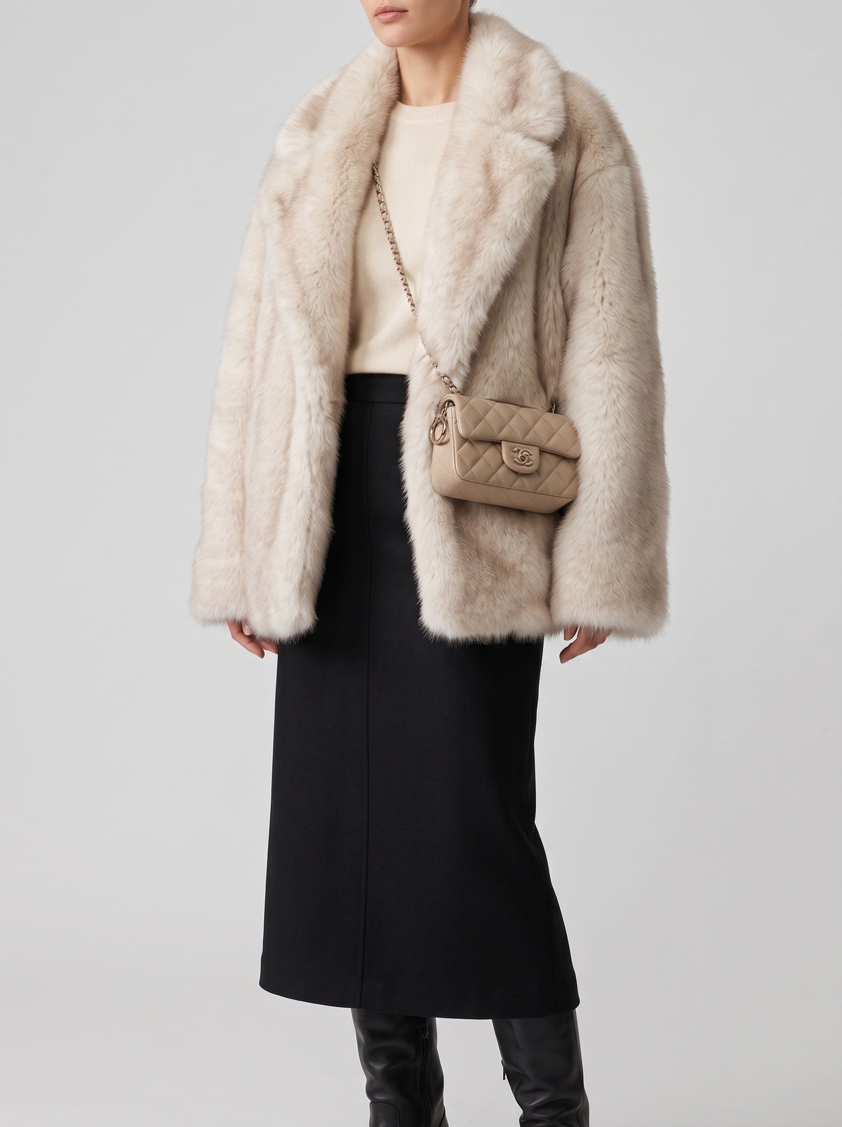 Héloïse Oversized Ombré Faux Fur Coat — Beige