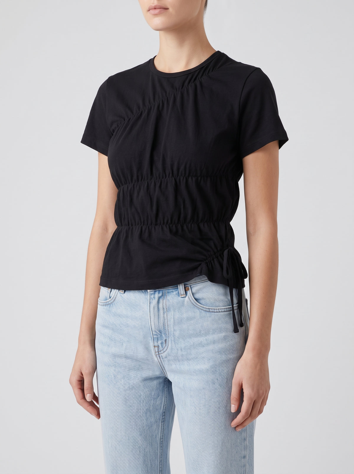 Paloma Ruched Short Sleeve Top — Black