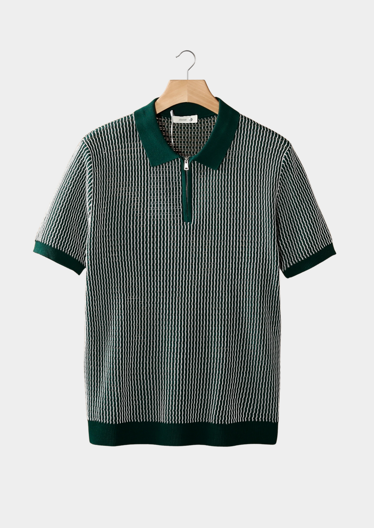 Polo zippé texturé géométrique vert