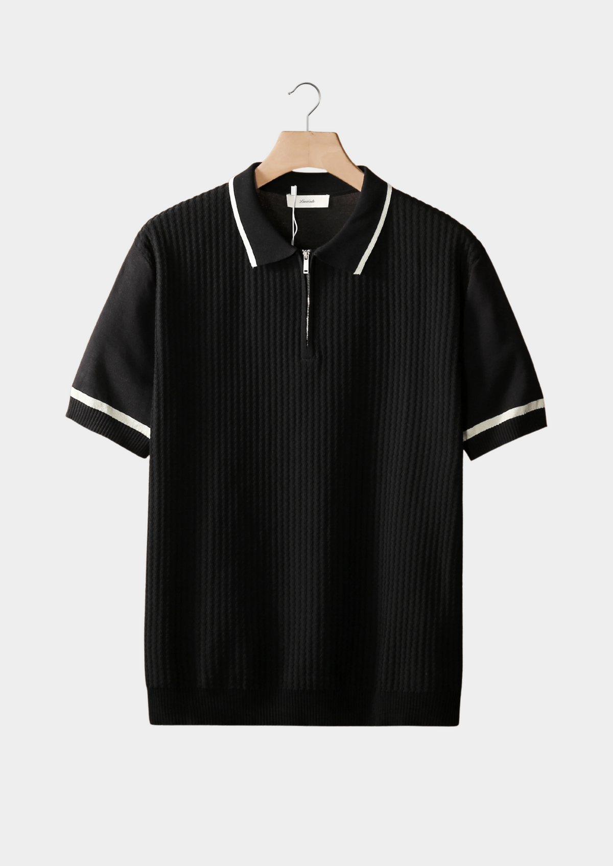 Polo zippé à liserés contrastés noir
