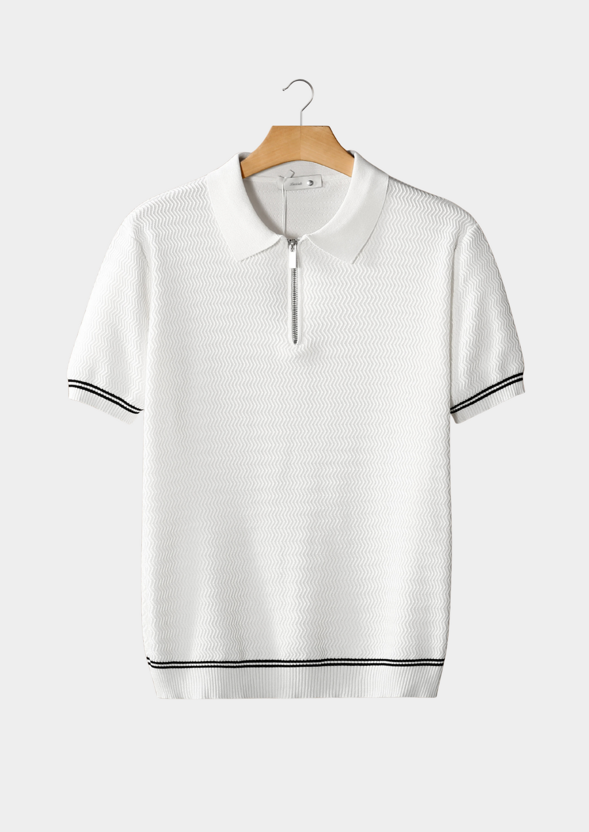 Polo zippé texturé zigzag blanc