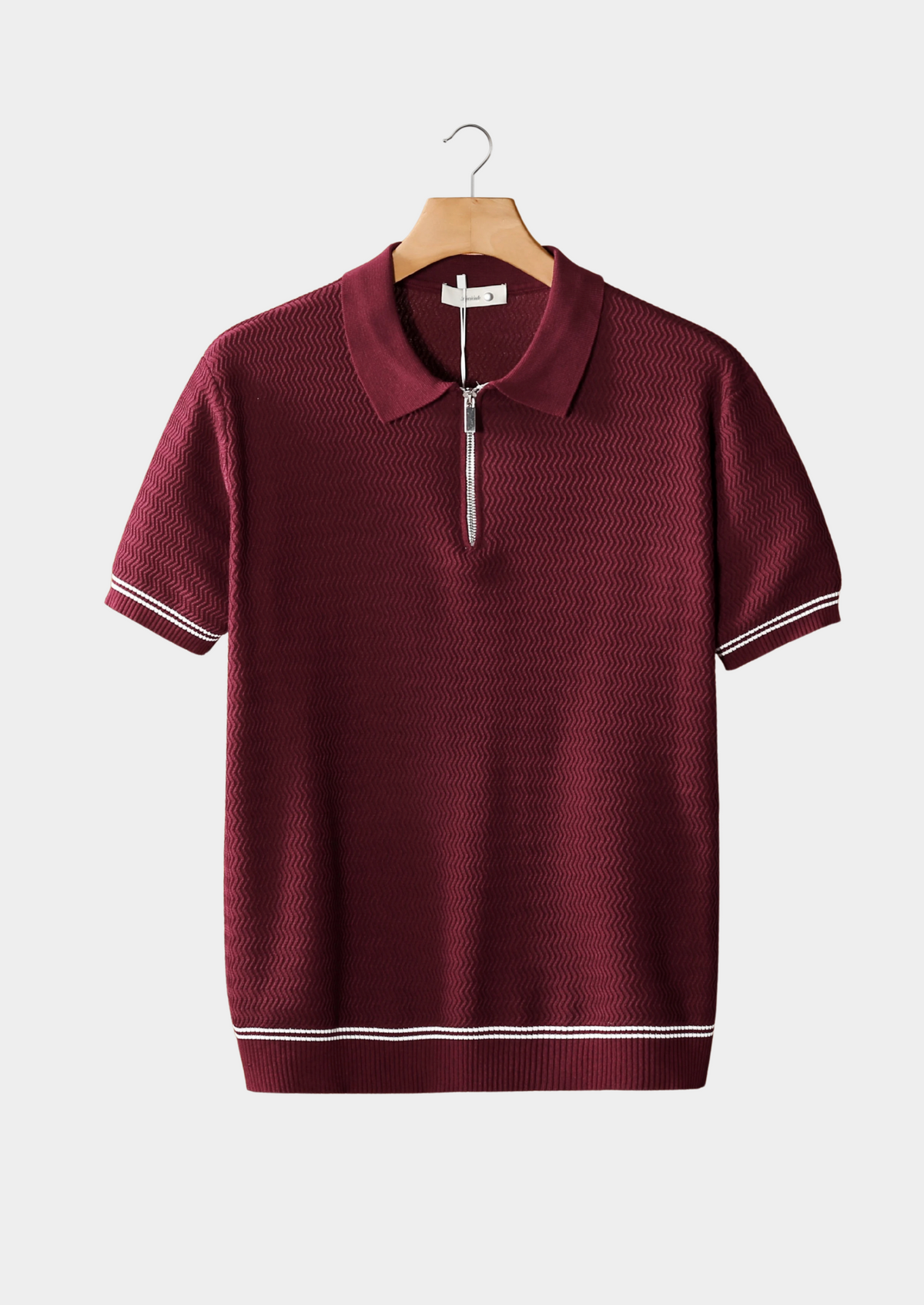 Polo zippé texturé zigzag bordeaux