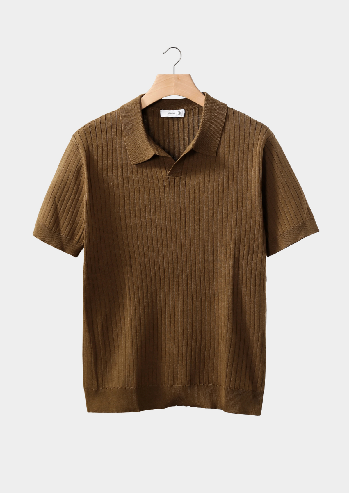 Polo côtelé sans boutons caramel
