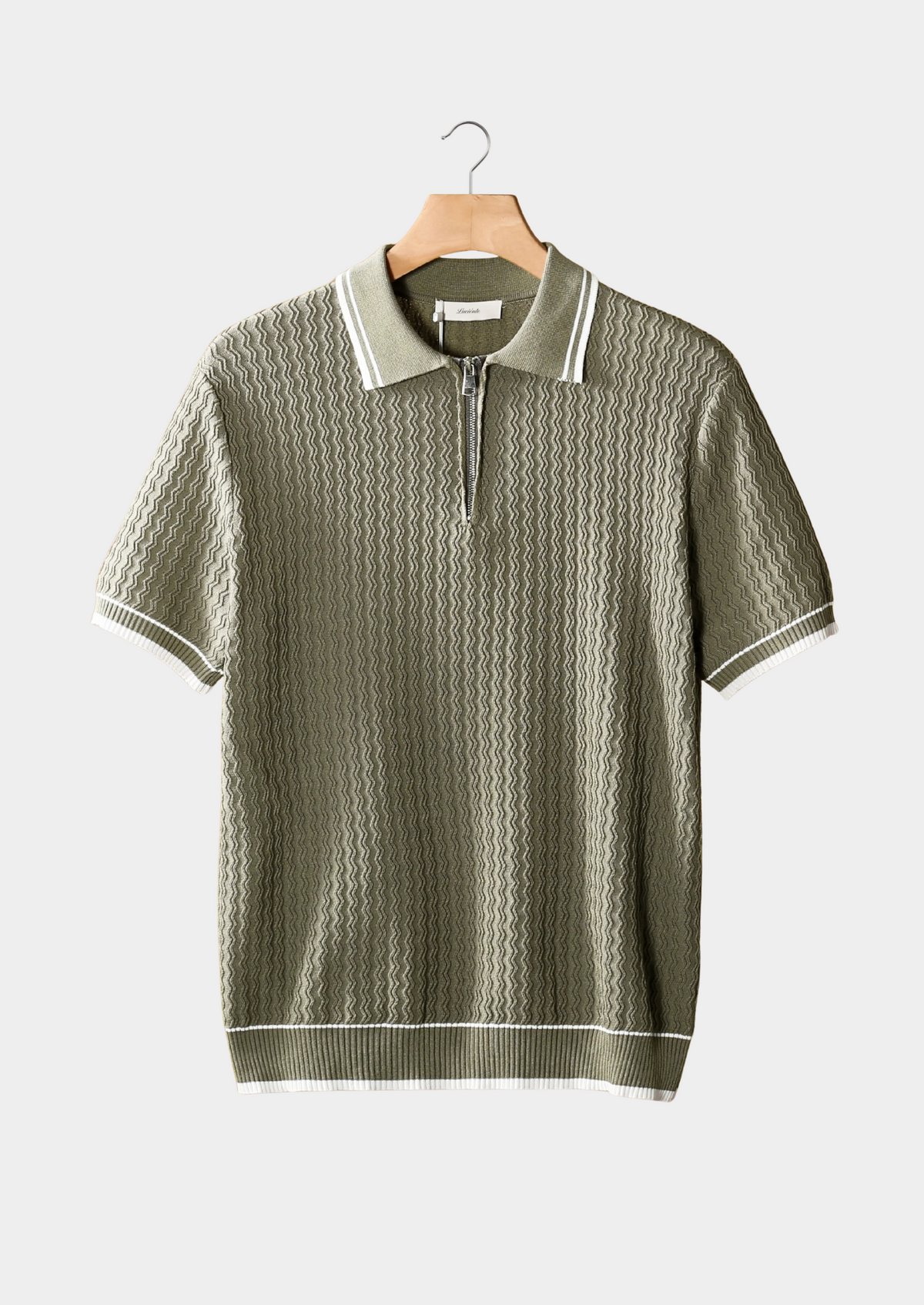 Polo zippé texturé ondulé taupe