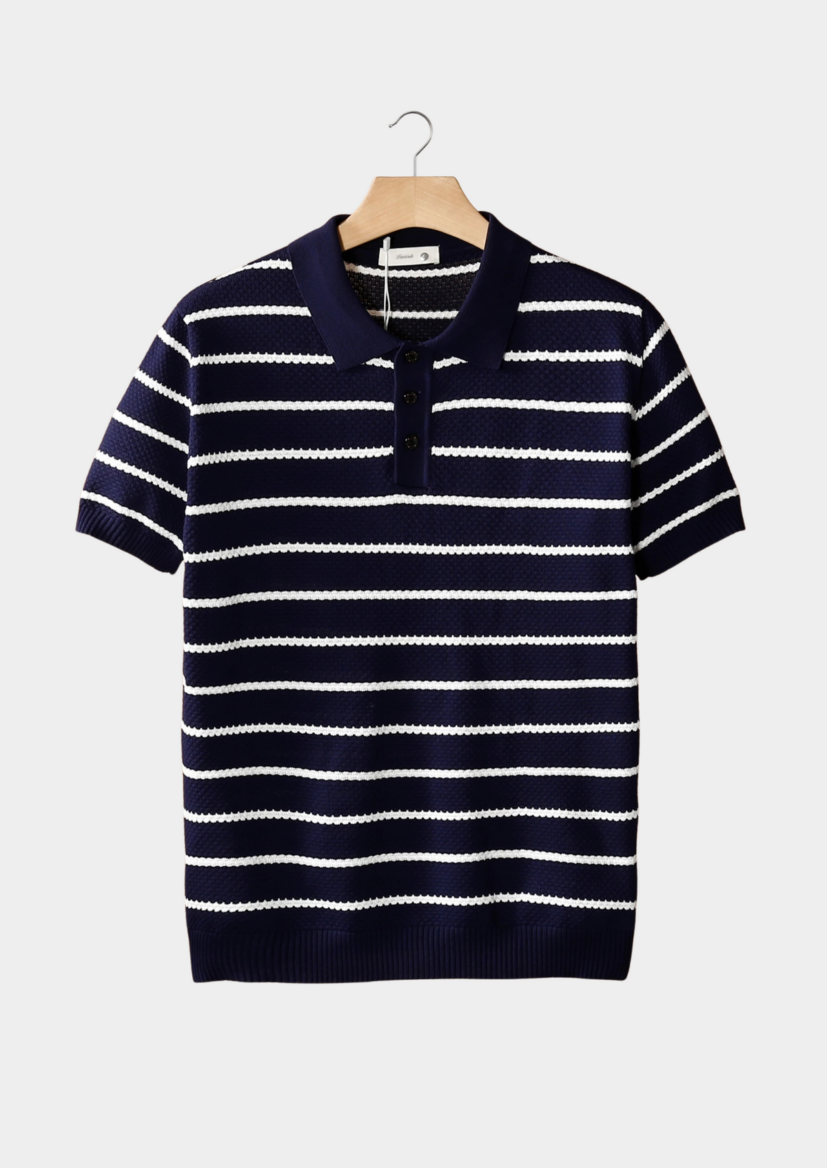 Polo texturé à rayures boutonné bleu marine