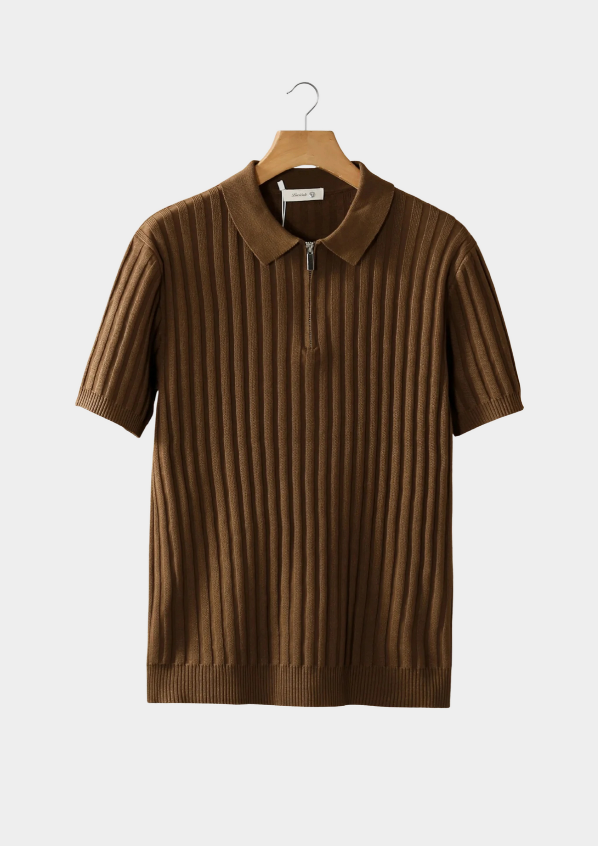 Polo côtelé zippé caramel