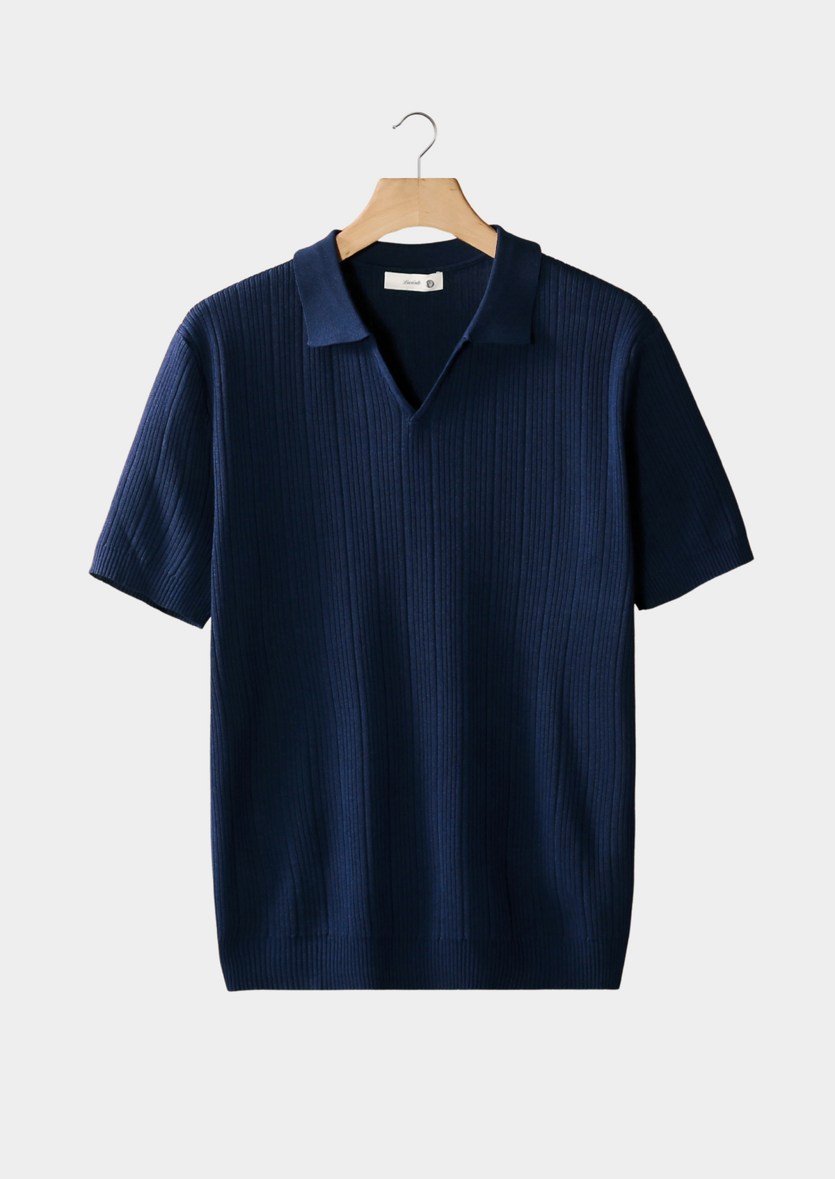 Polo côtelé à col ouvert bleu marine