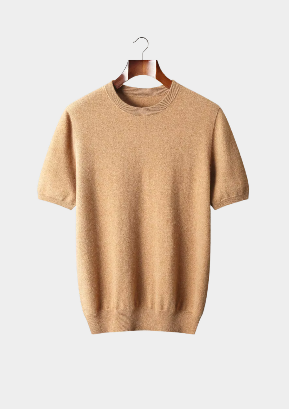 T-Shirt col rond classique en cachemire premium moutarde miel