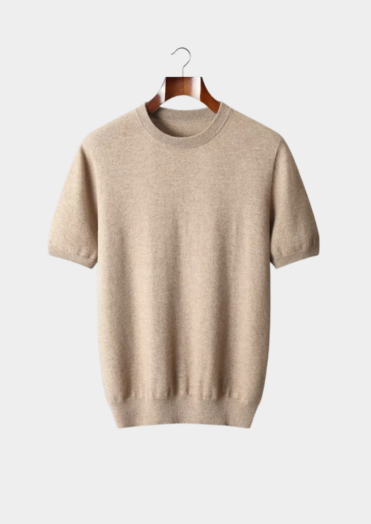 T-Shirt col rond classique en cachemire premium beige clair