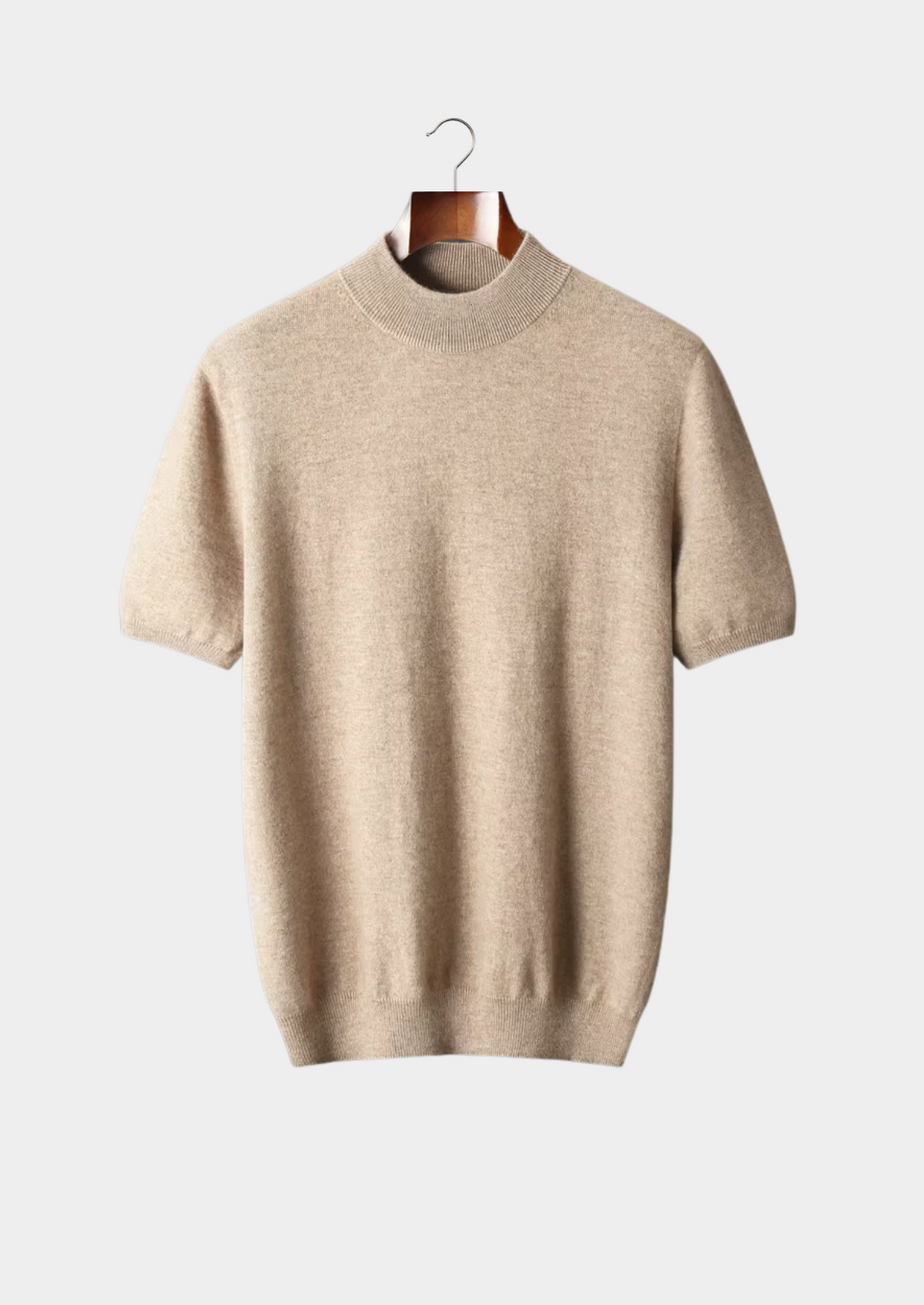 T-Shirt col montant en cachemire premium beige clair