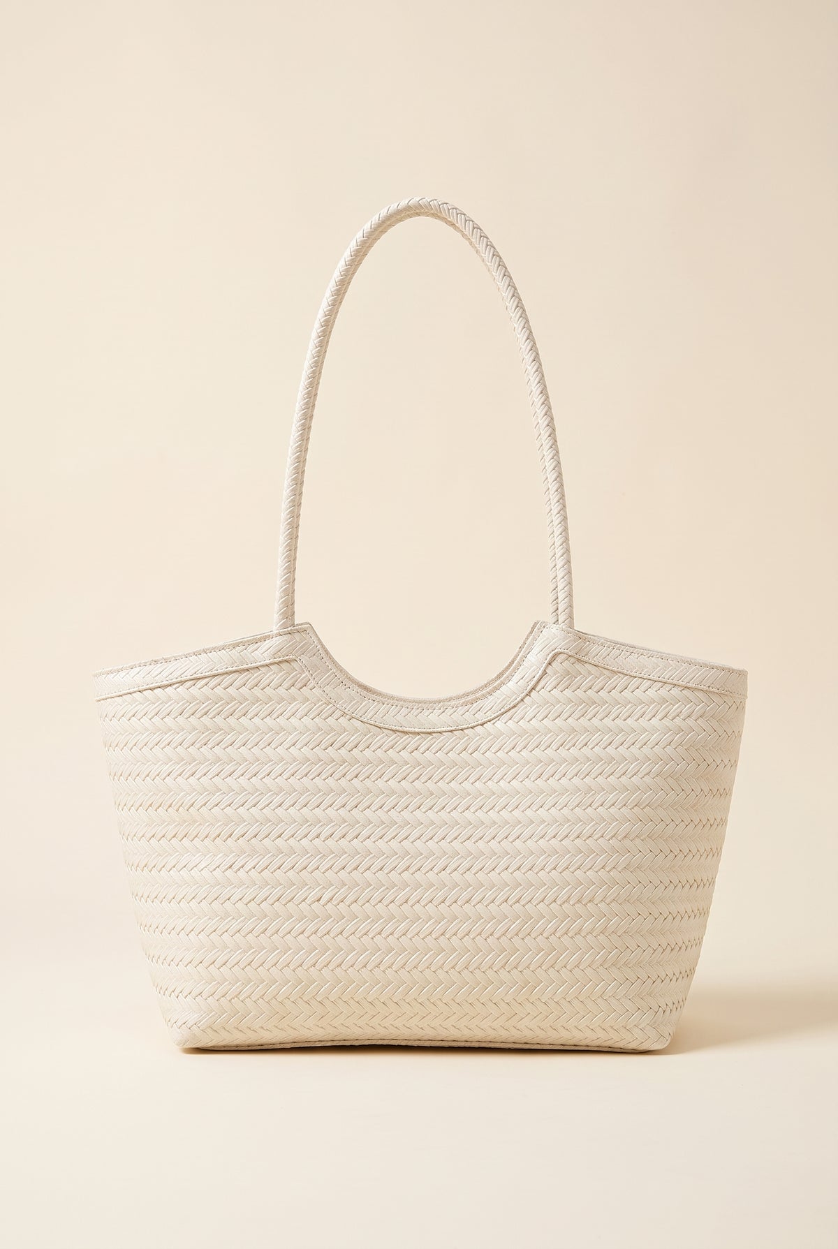 Elena Woven Faux Leather Handbag — White