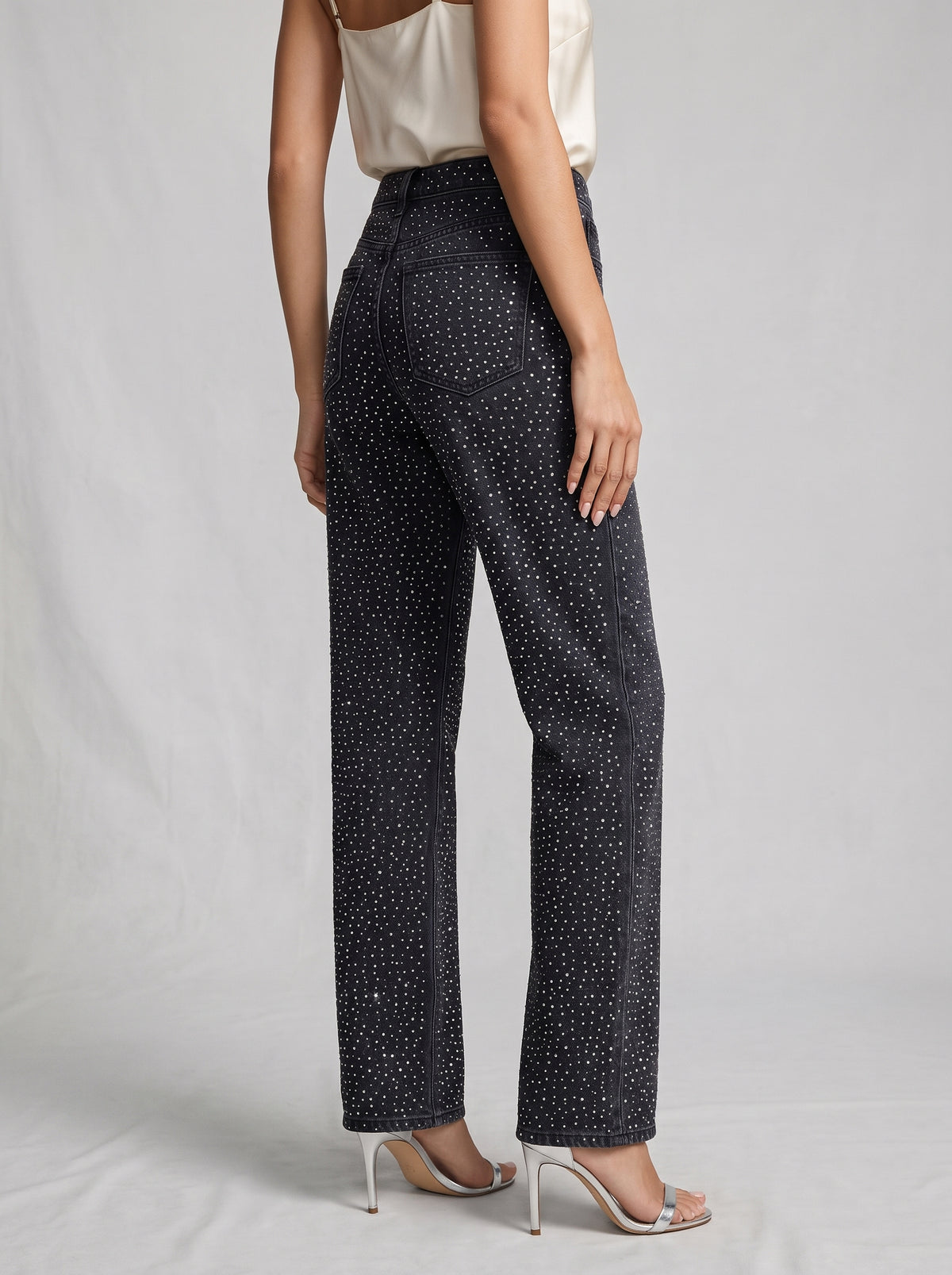 Eliana High-Waisted Rhinestone Wide-Leg Jeans — Denim Blue