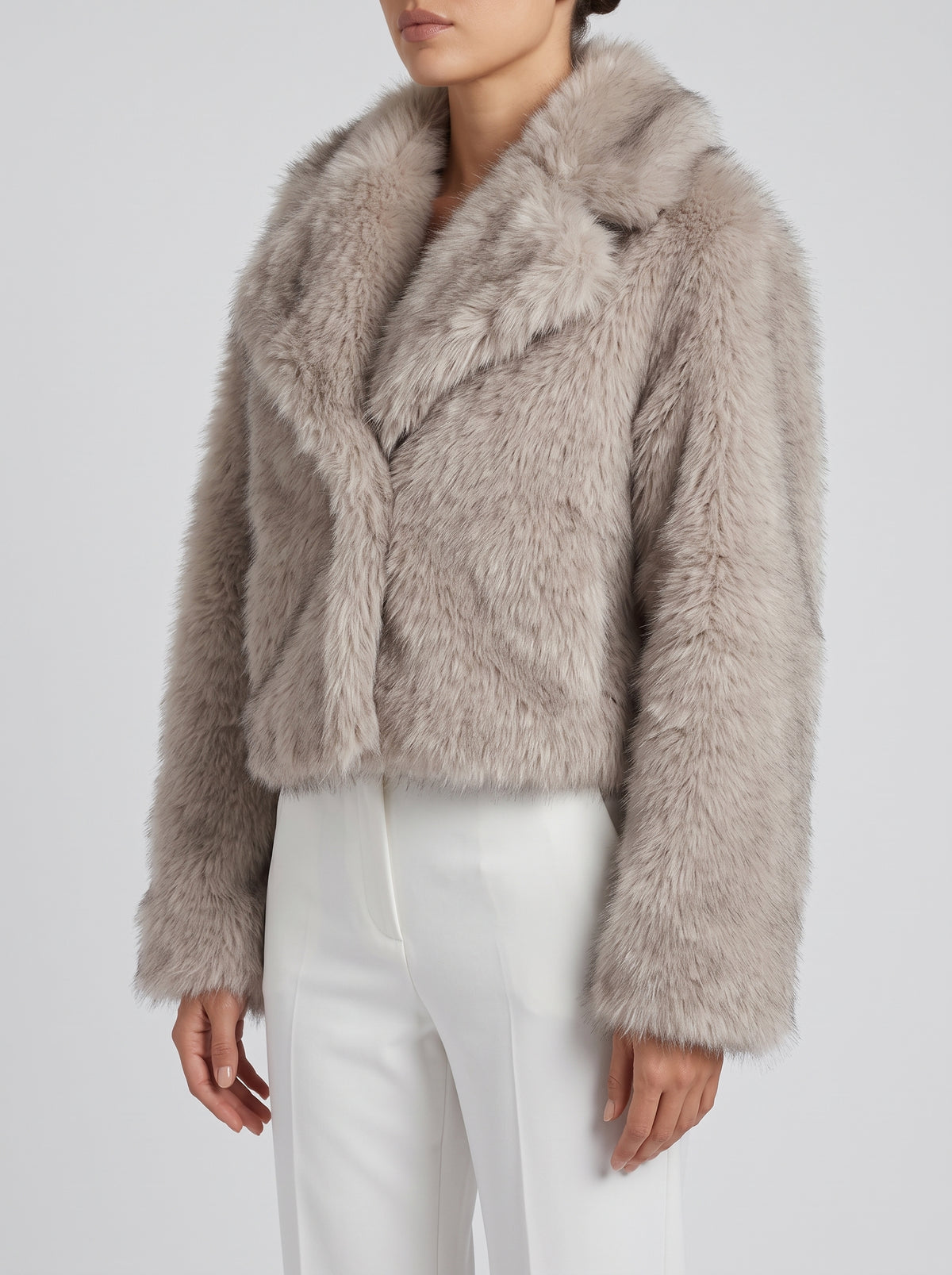 Jenna Faux Fur Stand-Collar Coat — Cream