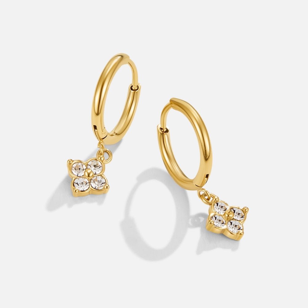 Boucles d'Oreilles Pendantes Trèfle en Cristal
