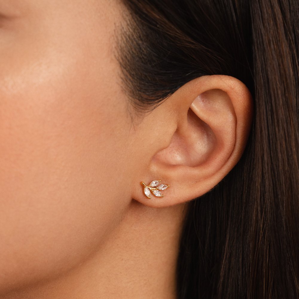 Puces d'Oreilles Feuille en Cristal