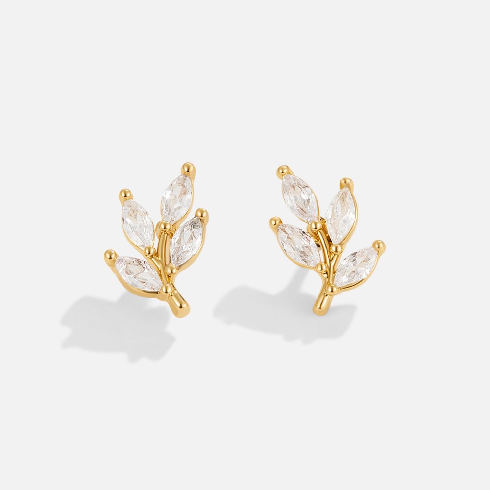 Puces d'Oreilles Feuille en Cristal