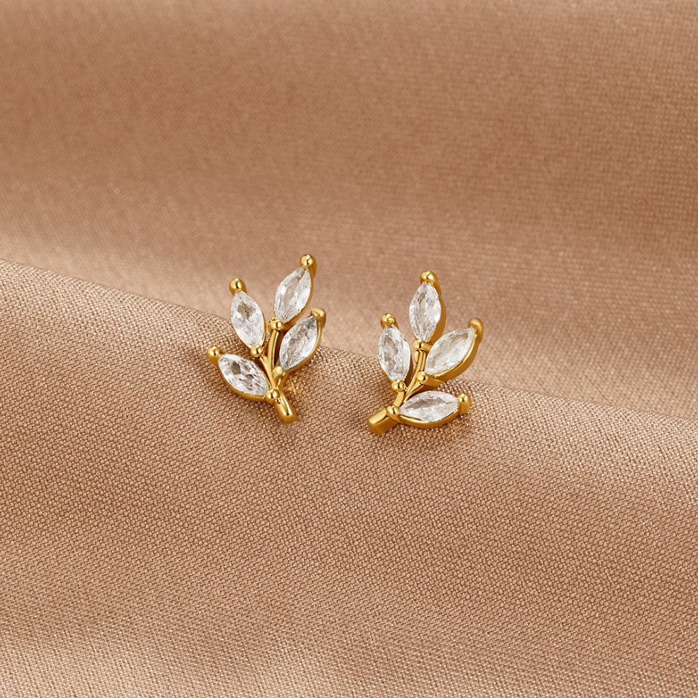 Puces d'oreilles feuille en cristal