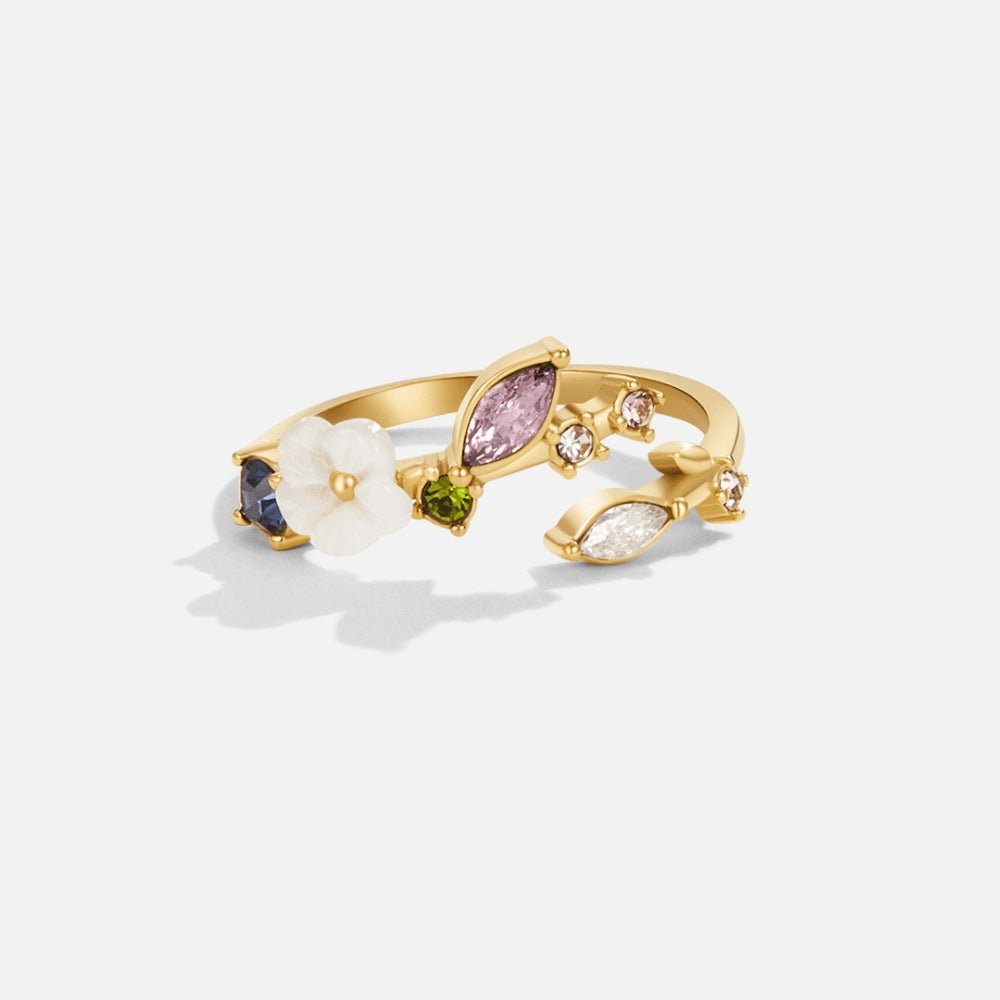 Bague Fleur de Cerisier en cristal dorée