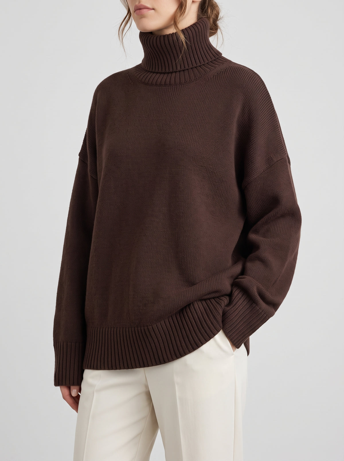 Phoebe Oversize Roll Neck Jumper - Dark Brown
